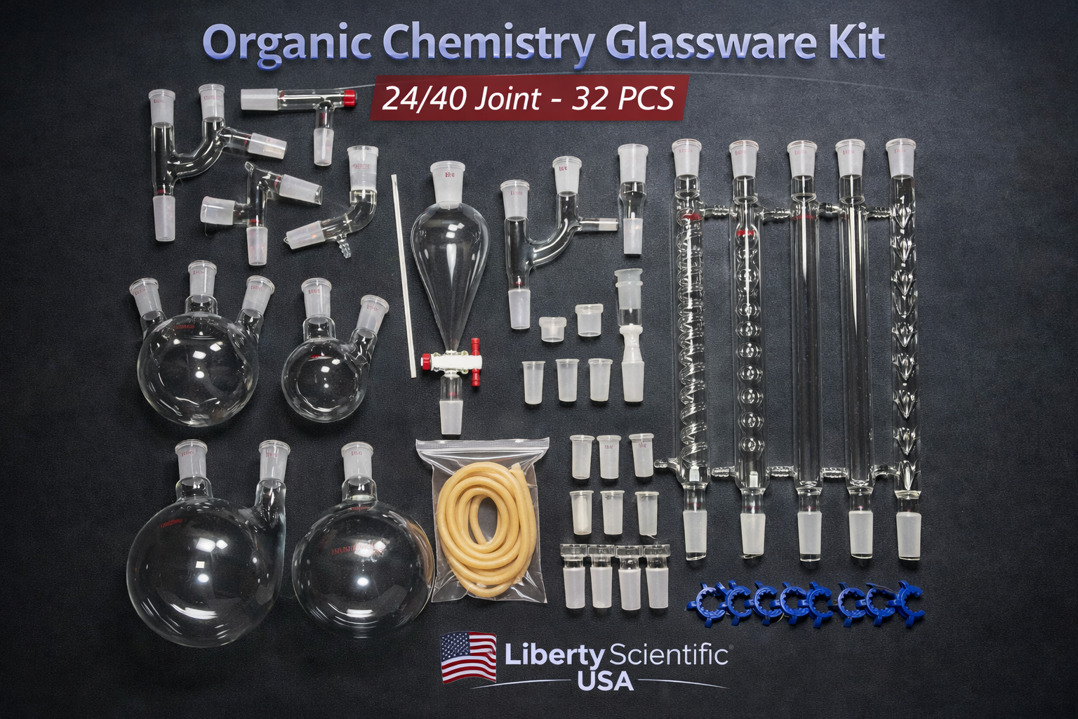 24/40 Organic Chemistry Glassware Kit 32 PCS USA