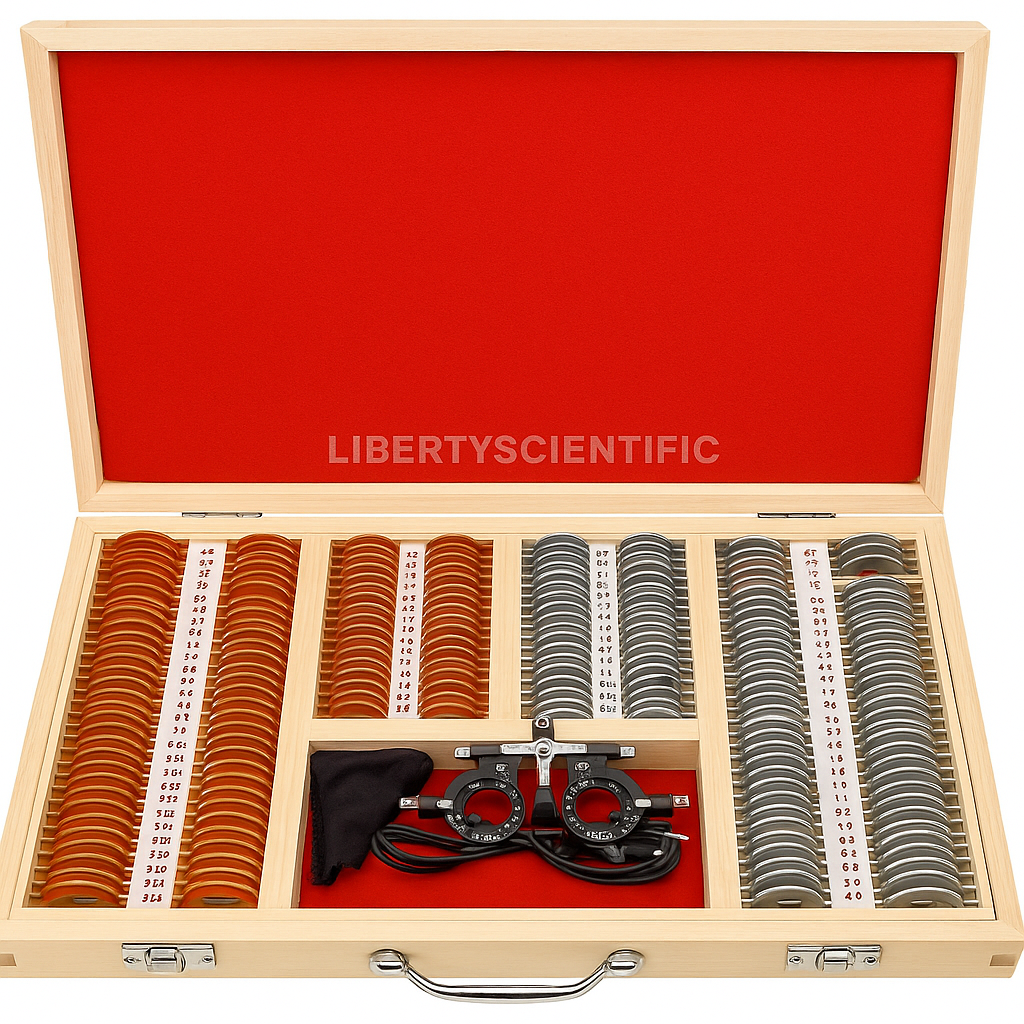 266-Piece Trial Lens Set with Metal Rim & Trial Frame in Wooden Box USA