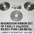 Set of 3 Magnesium Ribbon Rolls 25g Each 99.95% Pure