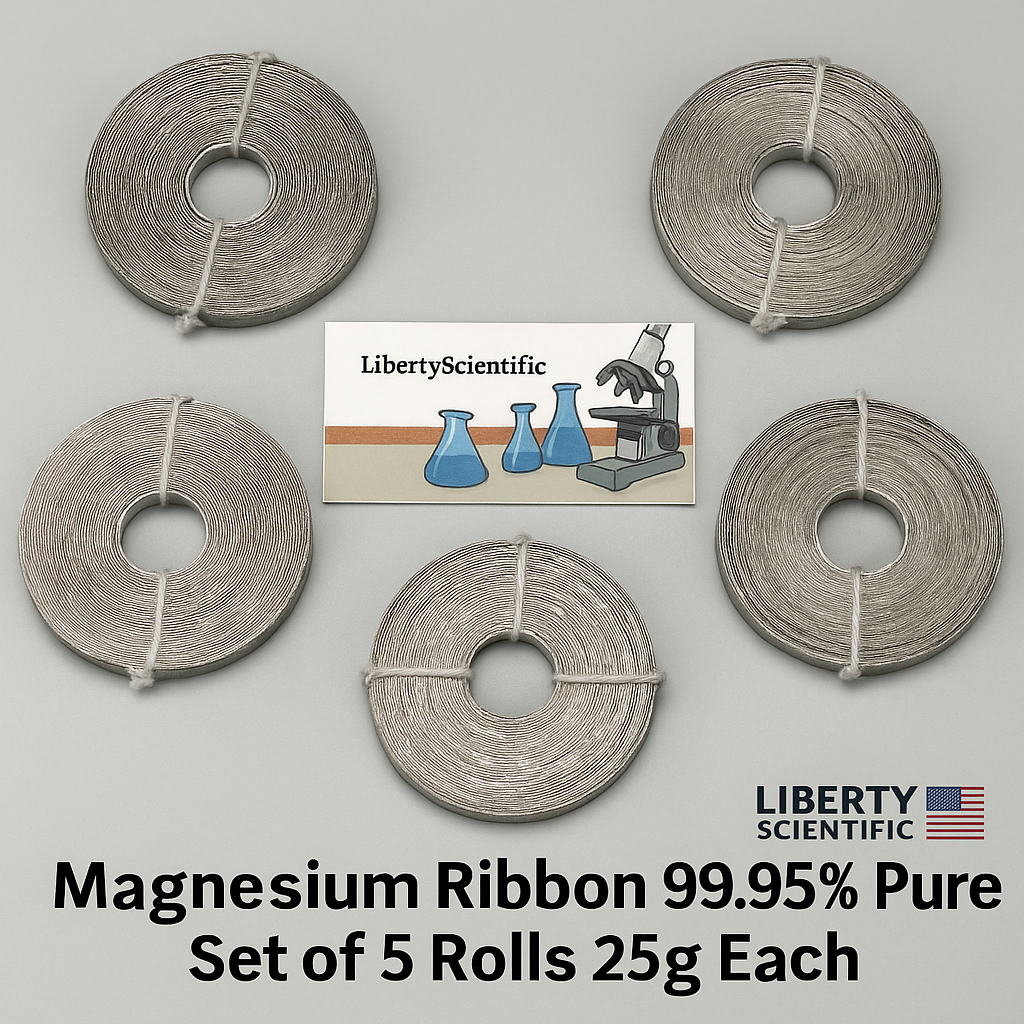 Set of 5 Rolls Magnesium Ribbon 99.95% Pure 25g Each