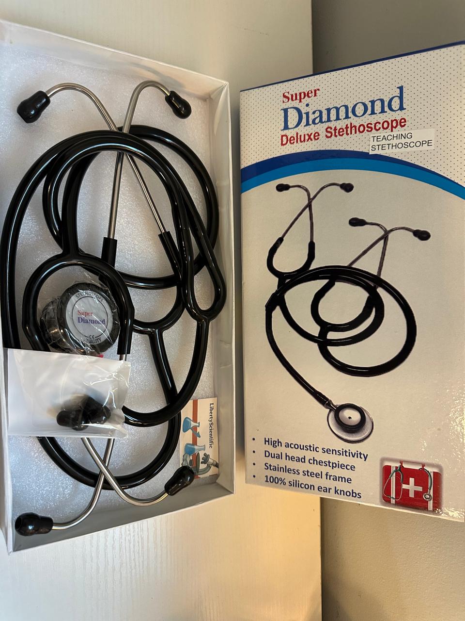 Super Diamond Deluxe Teaching Stethoscope Dual Head High Acoustic Sensitivity | USA